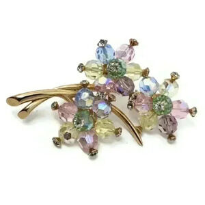 Vintage Marvella Brooch Faceted Glass Beads Head Pins Floral Pink Blue Lavender